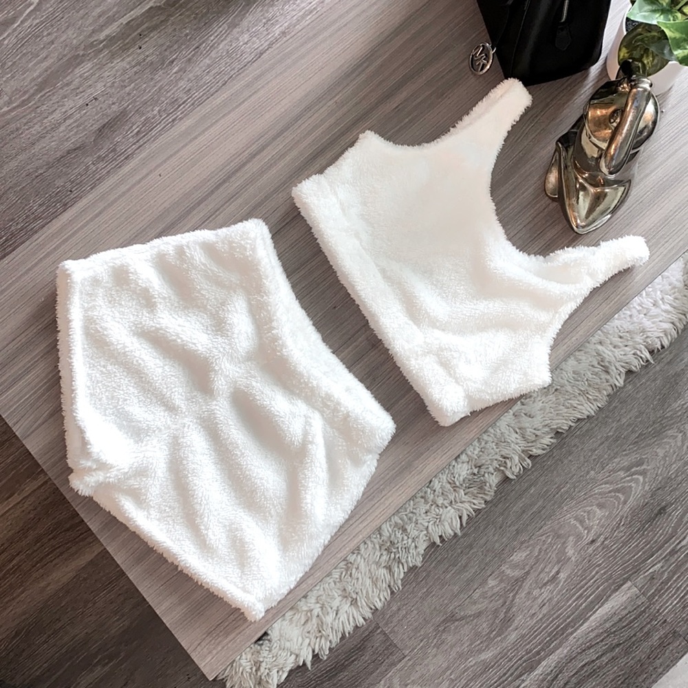 White fluffy 2 piece PJ set